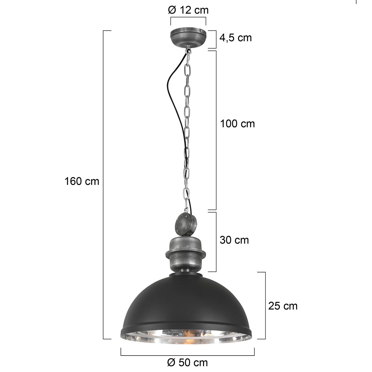 Zwarte chromen hanglamp Gaeve 2661ZW Ø50 cm E27-fitting