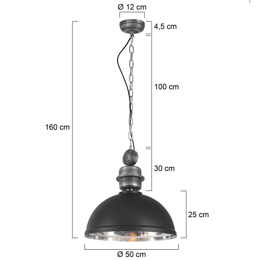 Zwarte chromen hanglamp Gaeve 2661ZW Ø50 cm E27-fitting