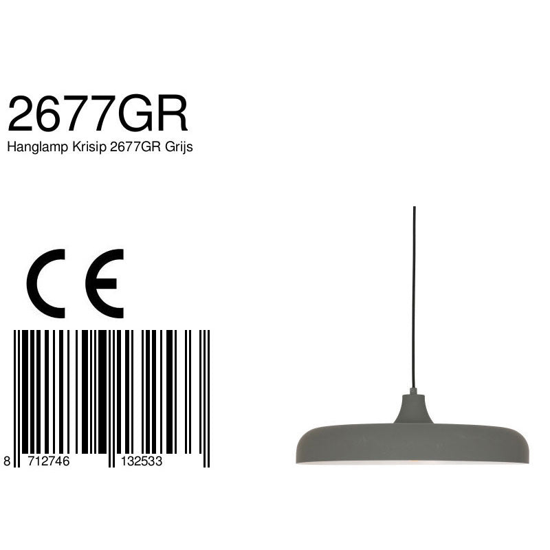 Hanglamp Krisip 2677GR grijs met E27-fitting en strijkijzersnoer