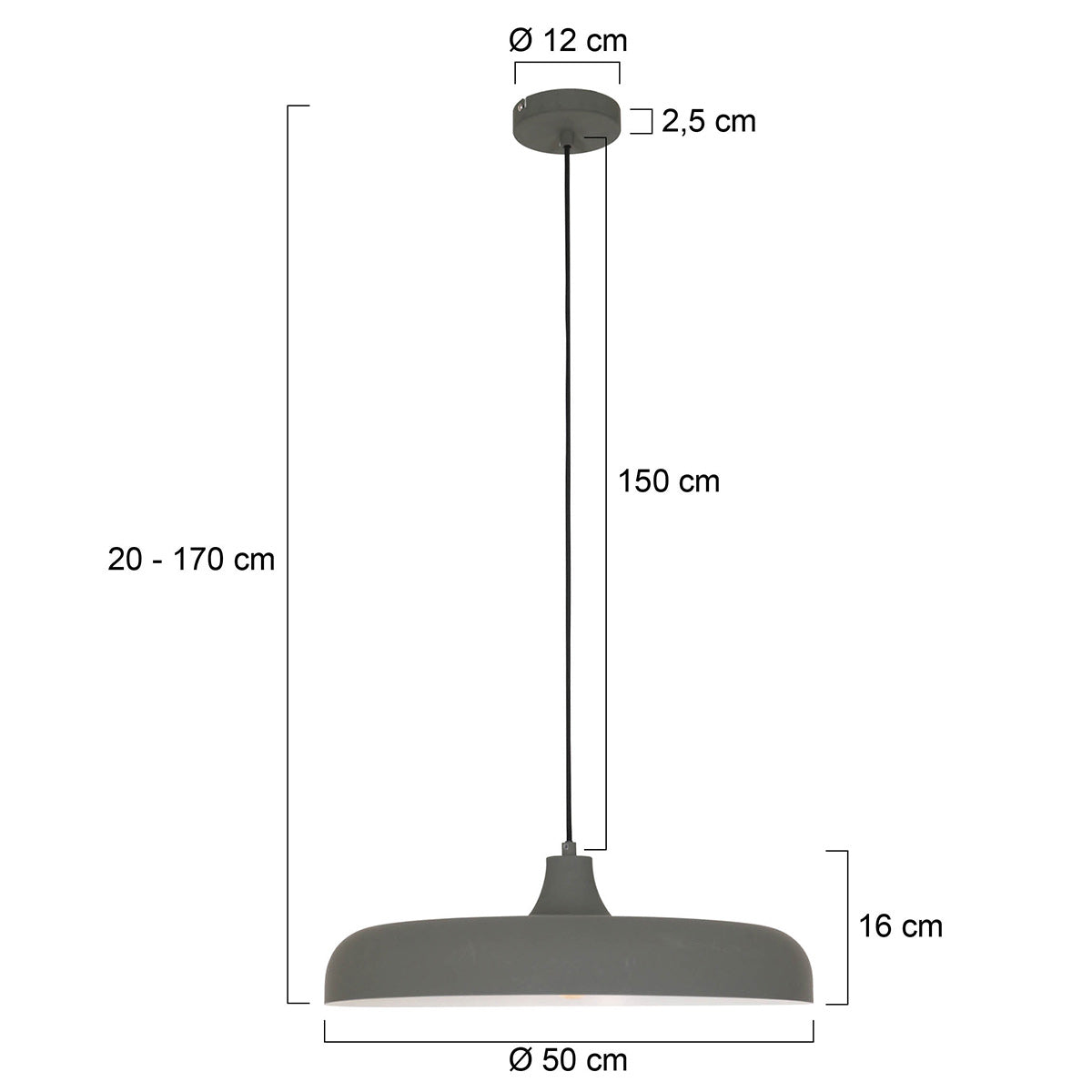 Hanglamp Krisip 2677GR grijs met E27-fitting en strijkijzersnoer