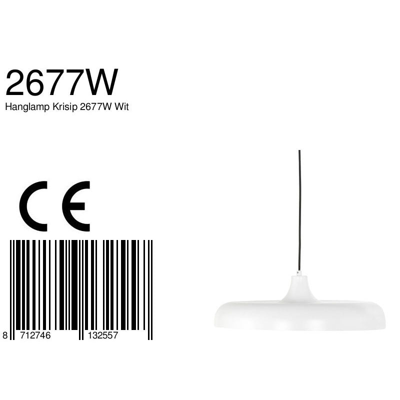 Hanglamp Krisip 2677W Wit met E27 fitting en stoffen snoer