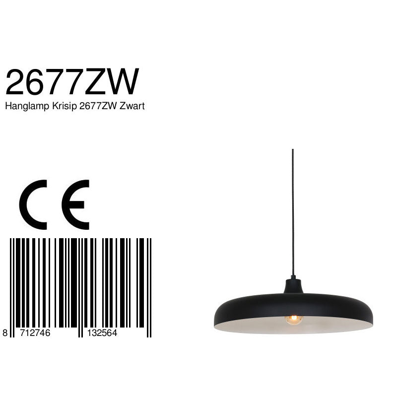 Hanglamp Krisip 2677ZW zwart met E27-fitting en stoffen snoer