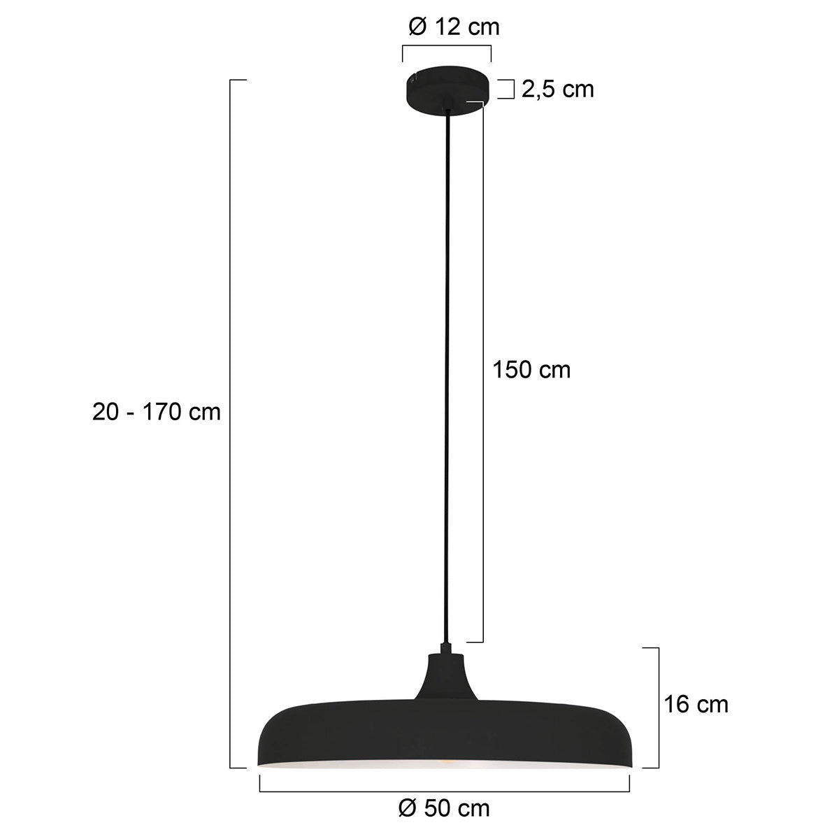 Hanglamp Krisip 2677ZW zwart met E27-fitting en stoffen snoer