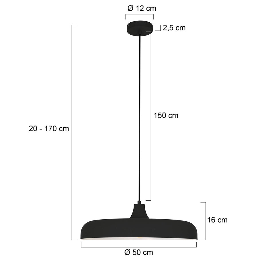 Hanglamp Krisip 2677ZW zwart met E27-fitting en stoffen snoer