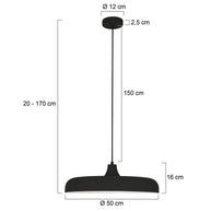 Hanglamp Krisip 2677ZW zwart met E27-fitting en stoffen snoer