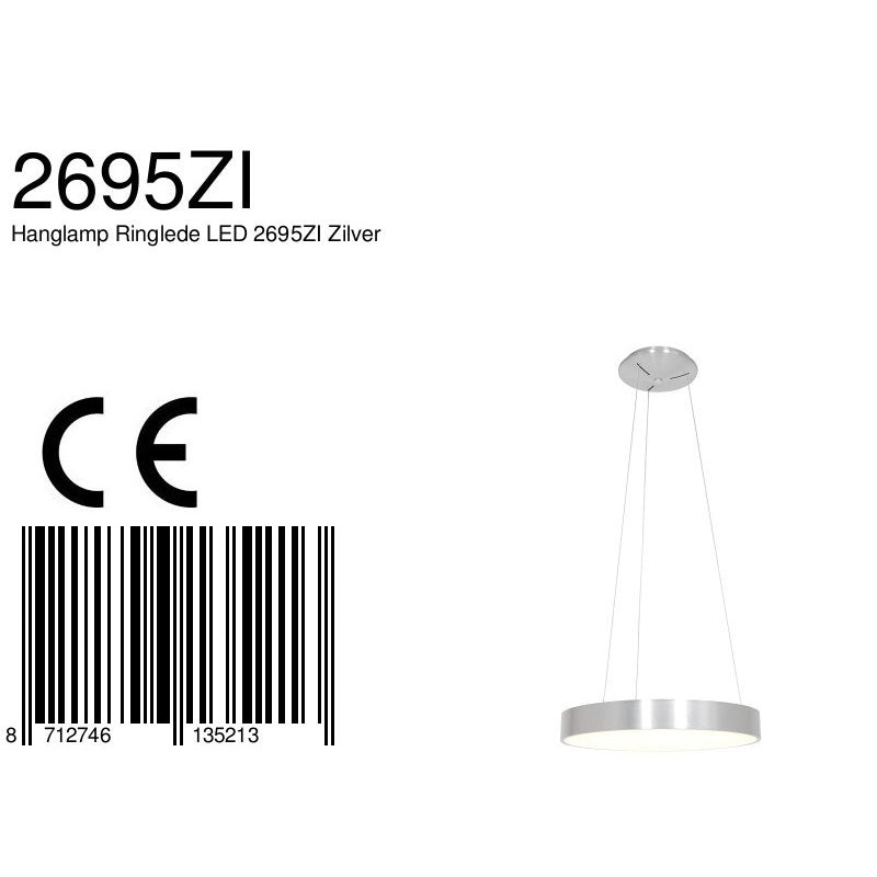 Hanglamp Ringlede 2695ZI Zilver rond 48cm