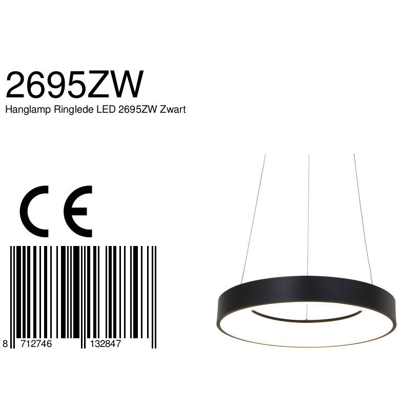 Hanglamp Ringlede 2695ZW Zwart rond 48 cm
