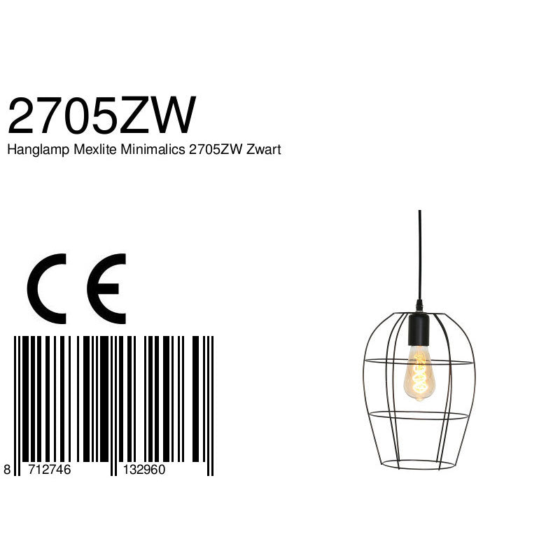 Hanglamp Minimalics 2705ZW Zwart – Stijlvol open design met E27 fitting