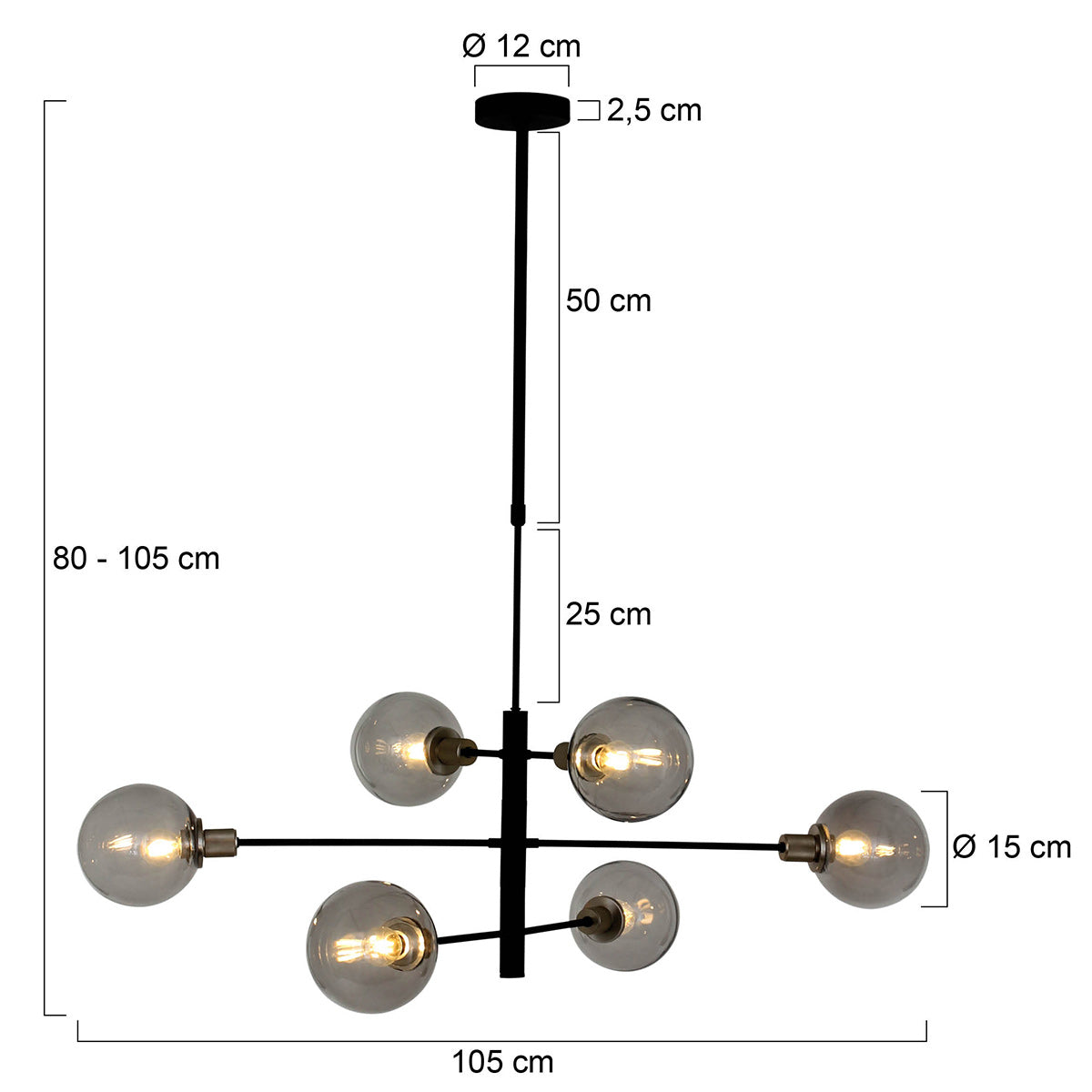 Hanglamp Constellation 2709ZW Zwart draaibaar E14 fitting