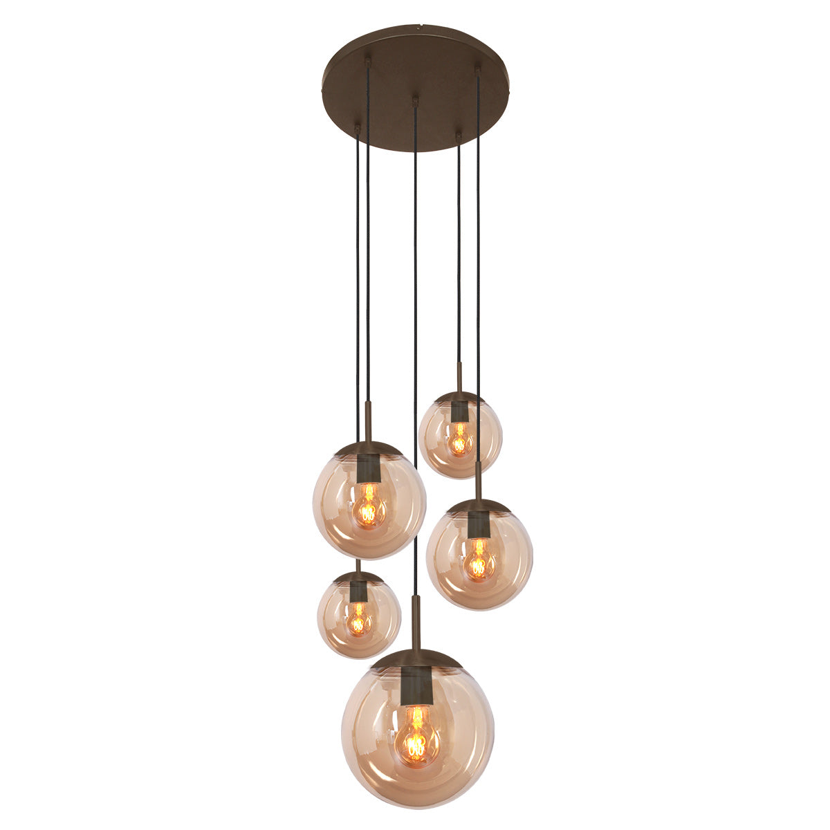 Hanglamp Bollique 2730CA cacao, 5-lichts lamp met amberkleurig glas