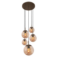 Hanglamp Bollique 2730CA cacao, 5-lichts lamp met amberkleurig glas