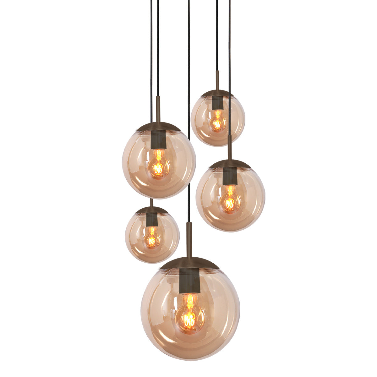 Hanglamp Bollique 2730CA cacao, 5-lichts lamp met amberkleurig glas