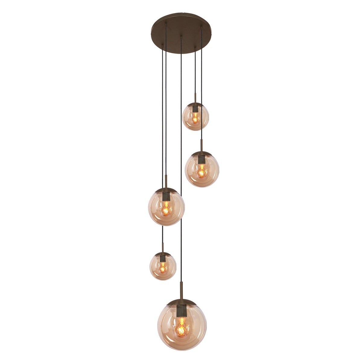 Hanglamp Bollique 2730CA cacao, 5-lichts lamp met amberkleurig glas