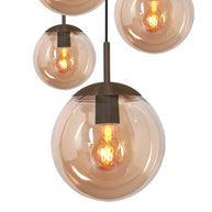 Hanglamp Bollique 2730CA cacao, 5-lichts lamp met amberkleurig glas