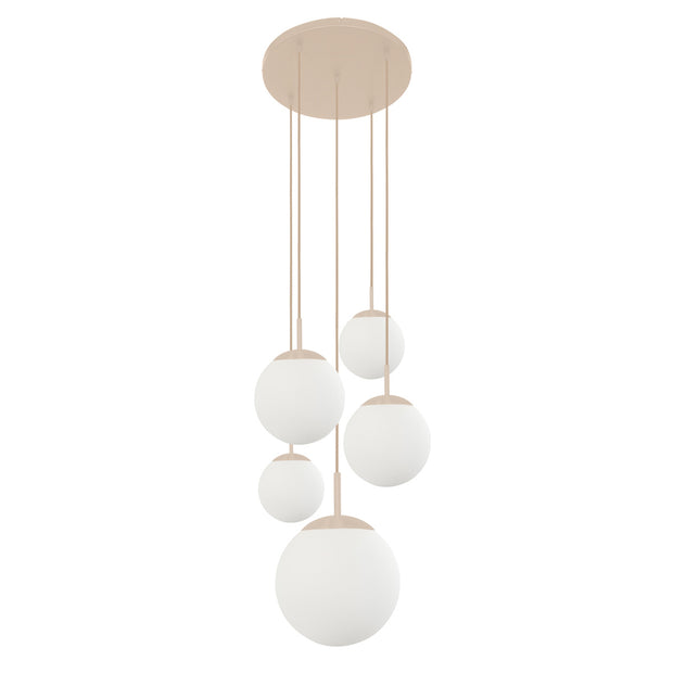 Hanglamp Bollique 2730CR crème 5-lichts designlamp met mat-wit glas