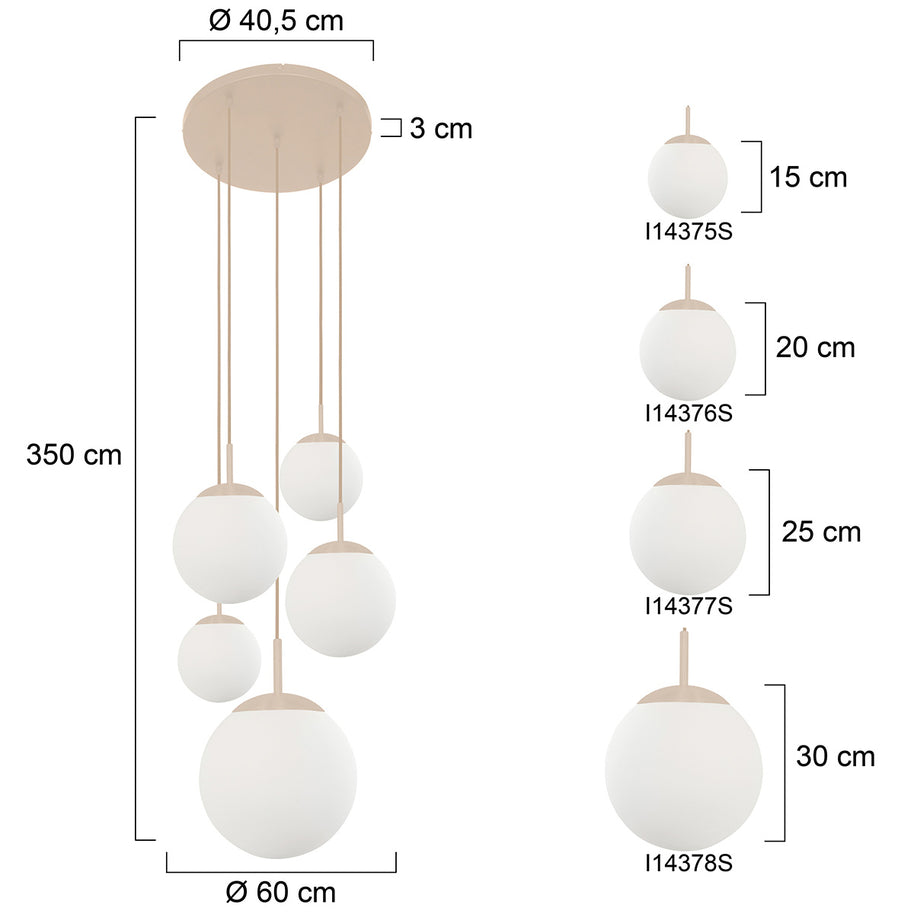 Hanglamp Bollique 2730CR crème 5-lichts designlamp met mat-wit glas