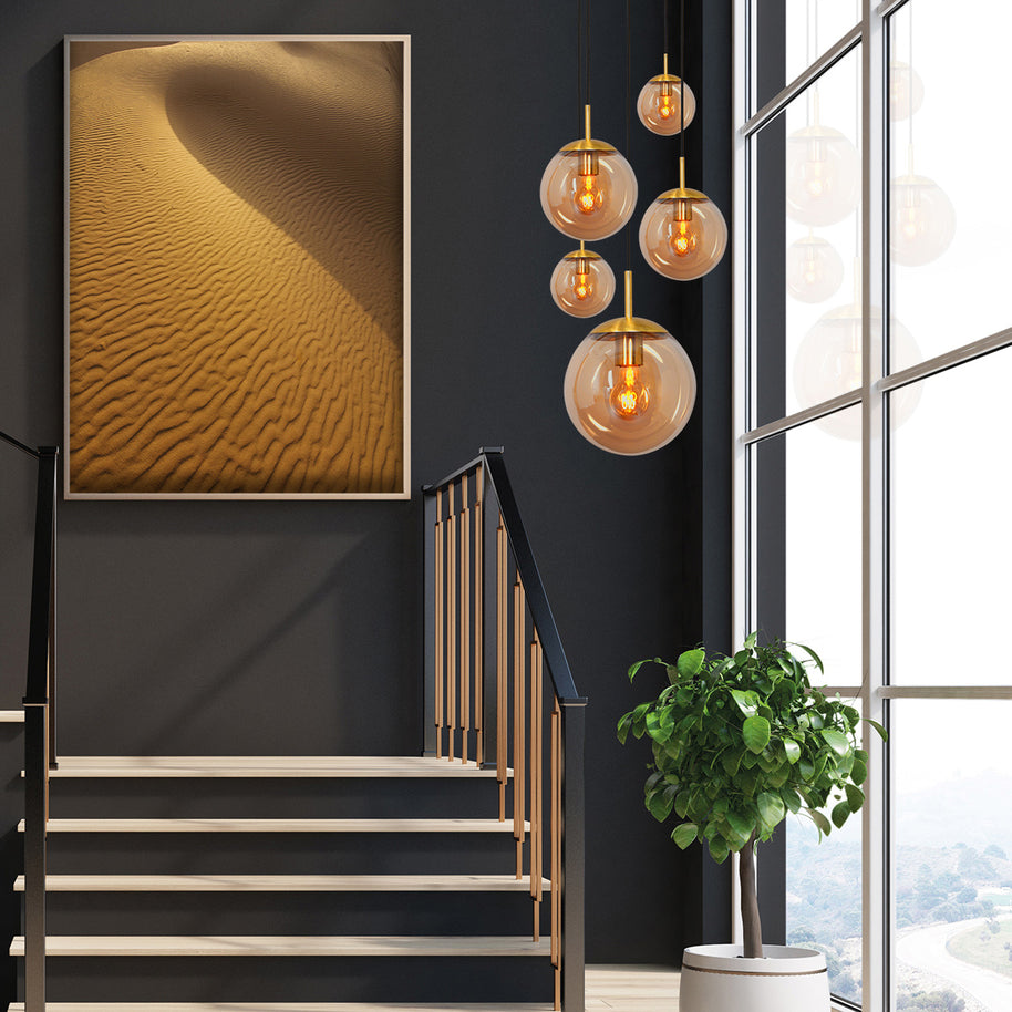 Hanglamp Bollique 2730ME messing, 5-lichts met amberkleurig glas