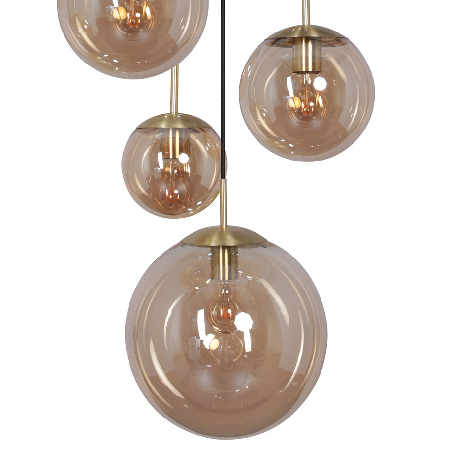 Hanglamp Bollique 2730ME messing, 5-lichts met amberkleurig glas
