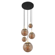 Hanglamp Bollique 2730ME messing, 5-lichts met amberkleurig glas