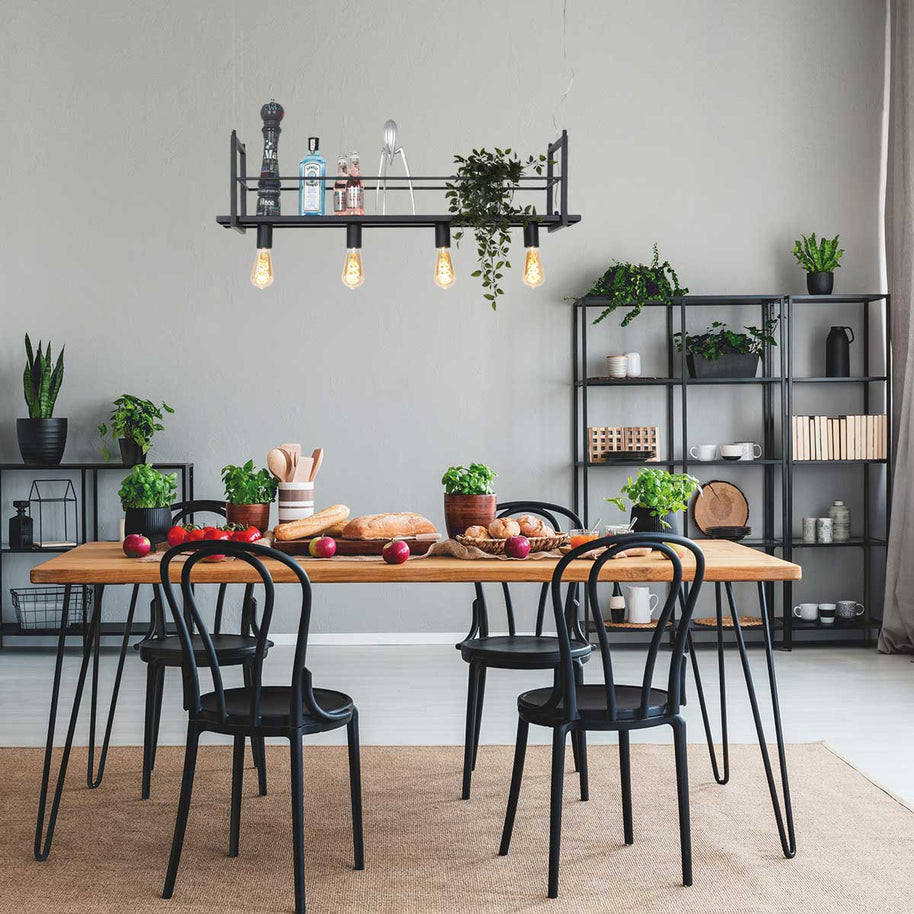 Zwarte hanglamp Buckley 2983ZW met plateau en 4 x E27-fitting