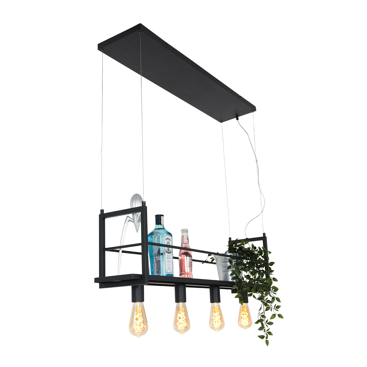 Zwarte hanglamp Buckley 2983ZW met plateau en 4 x E27-fitting