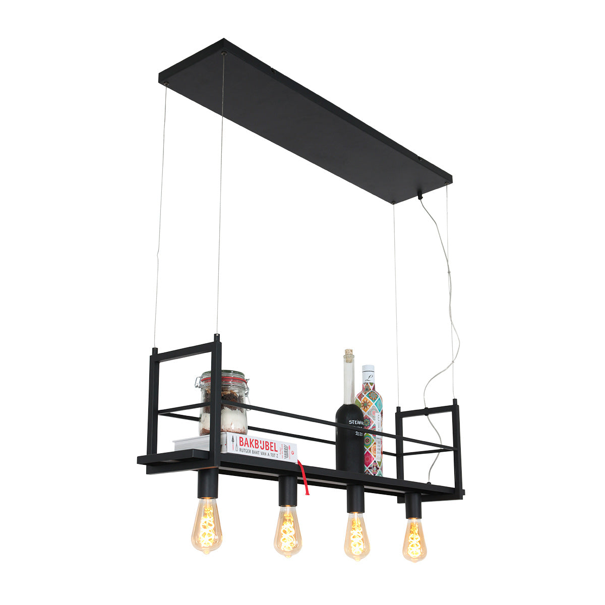 Zwarte hanglamp Buckley 2983ZW met plateau en 4 x E27-fitting