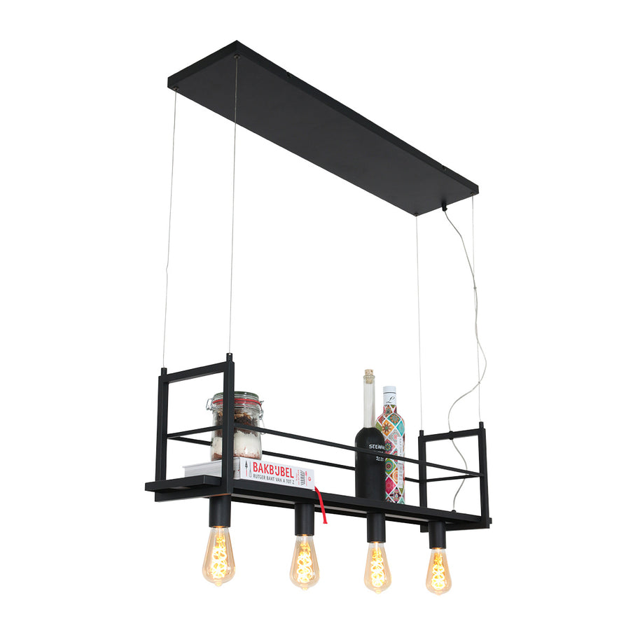 Zwarte hanglamp Buckley 2983ZW met plateau en 4 x E27-fitting