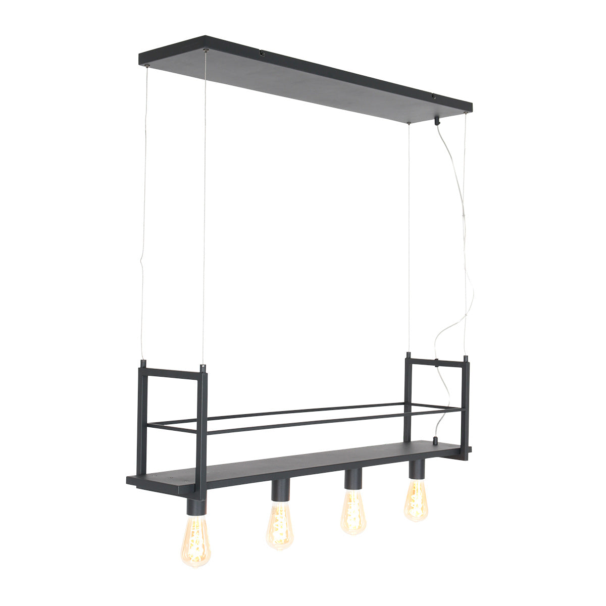 Zwarte hanglamp Buckley 2983ZW met plateau en 4 x E27-fitting