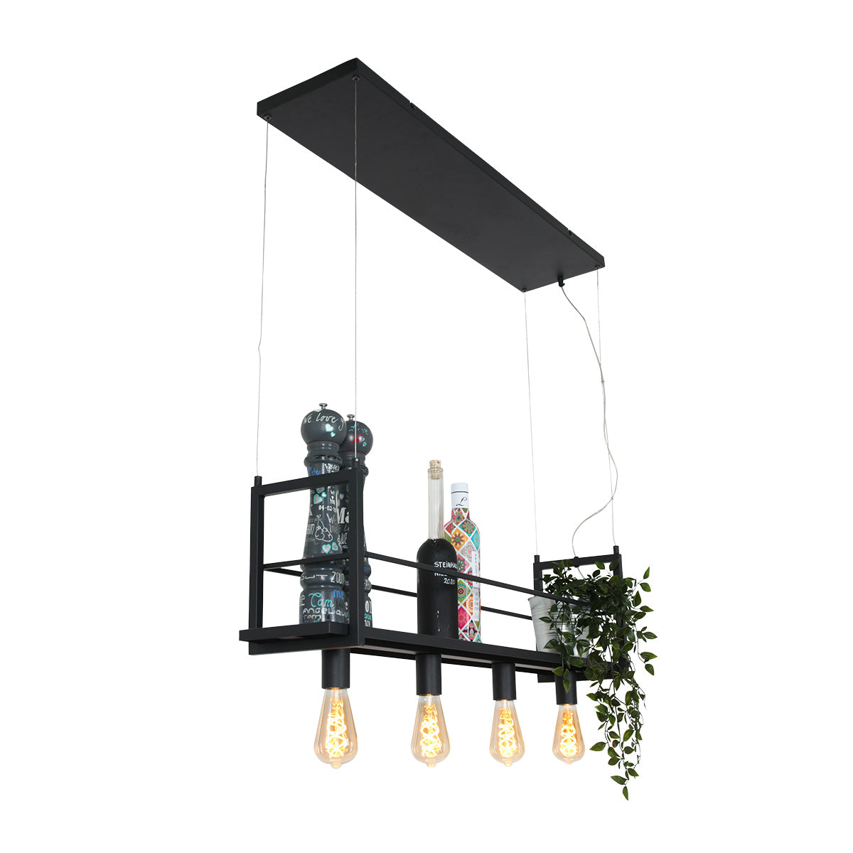 Zwarte hanglamp Buckley 2983ZW met plateau en 4 x E27-fitting