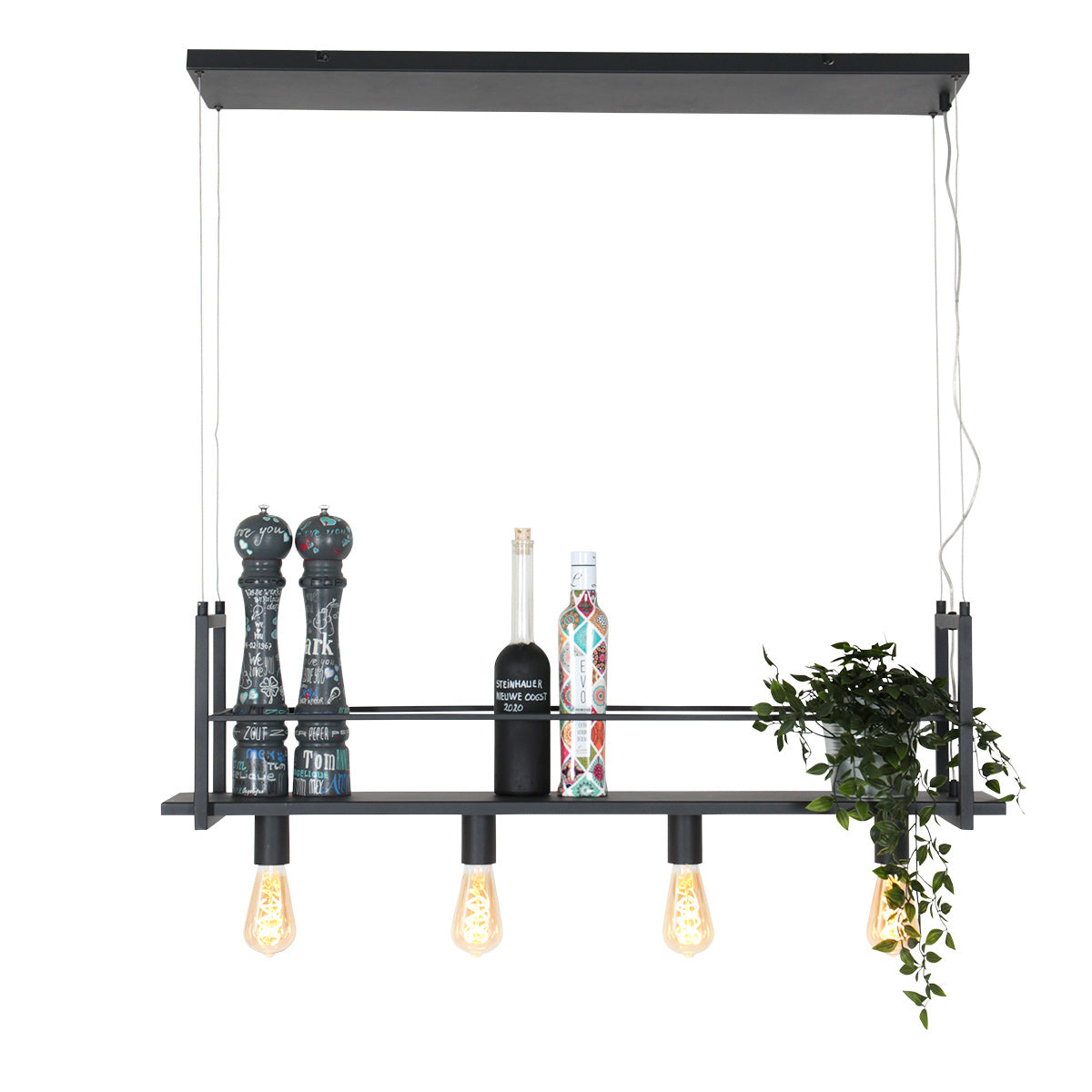 Zwarte hanglamp Buckley 2983ZW met plateau en 4 x E27-fitting