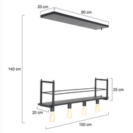 Zwarte hanglamp Buckley 2983ZW met plateau en 4 x E27-fitting