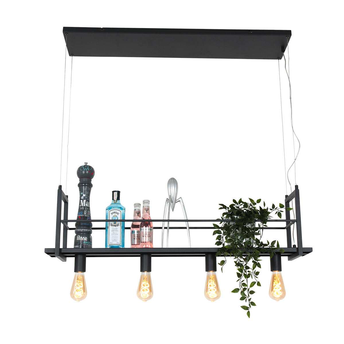Zwarte hanglamp Buckley 2983ZW met plateau en 4 x E27-fitting