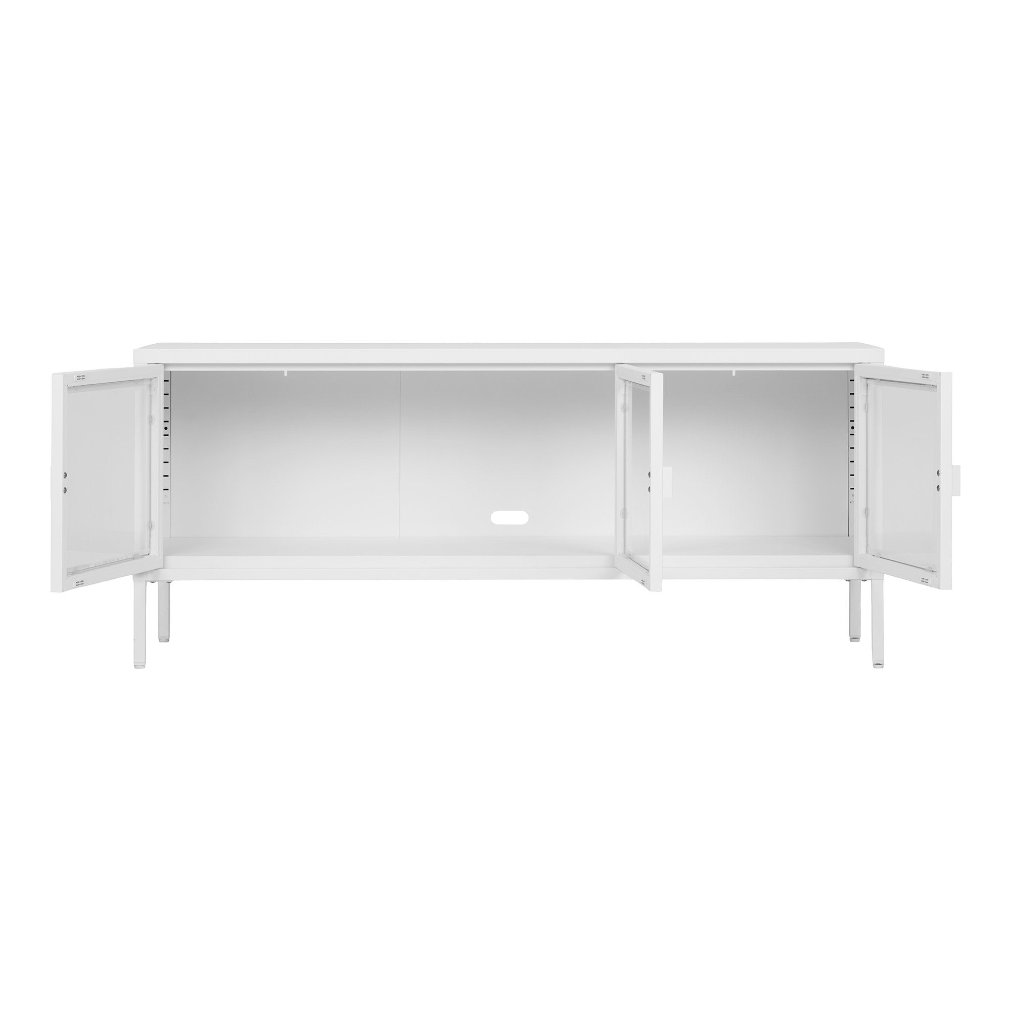 Brisbane TV-bench - TV-bench, 3 glazen deuren, staal, wit 130x40x55 cm