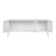 Brisbane TV-bench - TV-bench, 3 glazen deuren, staal, wit 130x40x55 cm