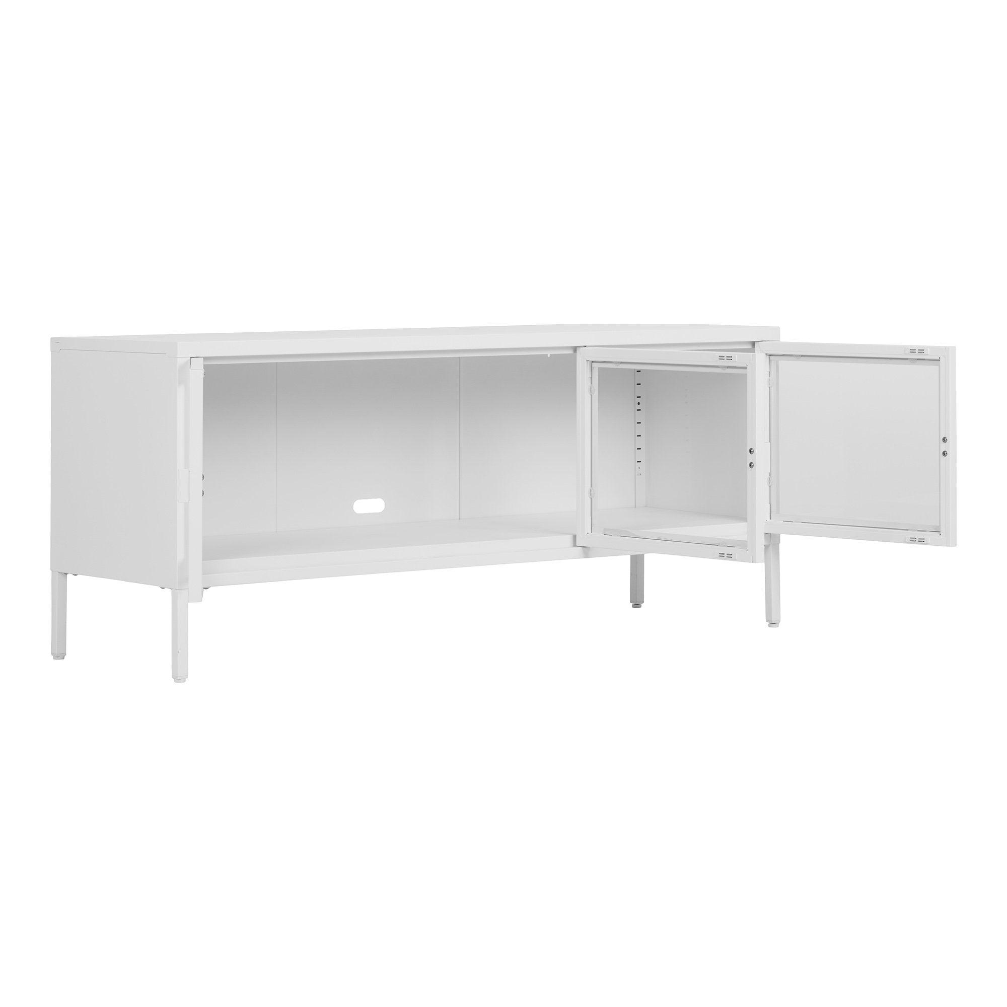 Brisbane TV-bench - TV-bench, 3 glazen deuren, staal, wit 130x40x55 cm