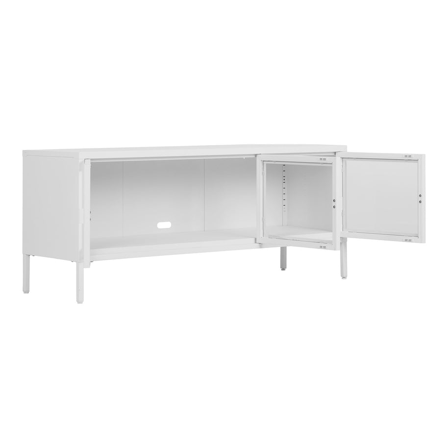 Brisbane TV-bench - TV-bench, 3 glazen deuren, staal, wit 130x40x55 cm