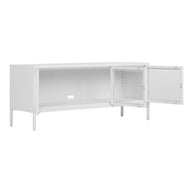 Brisbane TV-bench - TV-bench, 3 glazen deuren, staal, wit 130x40x55 cm