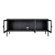 Brisbane tv-meubel - tv-meubel, 3 glazen deuren, staal, zwart 130x40x55 cm