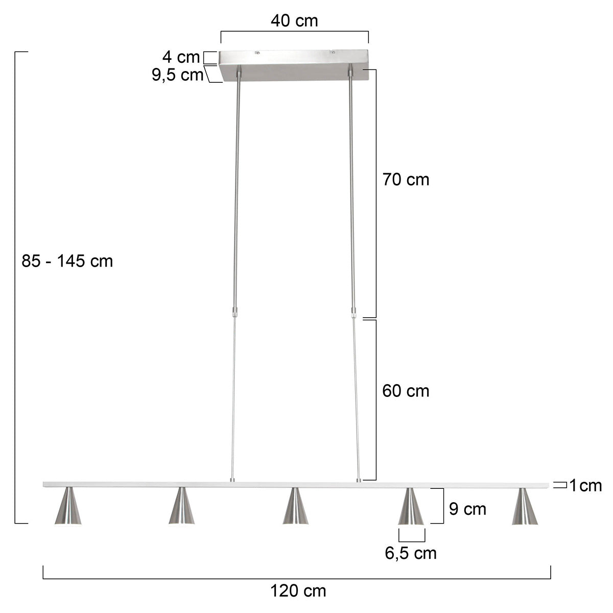 Hanglamp Vortex 3066ST staal 5-lichts instelbare lichtkleur