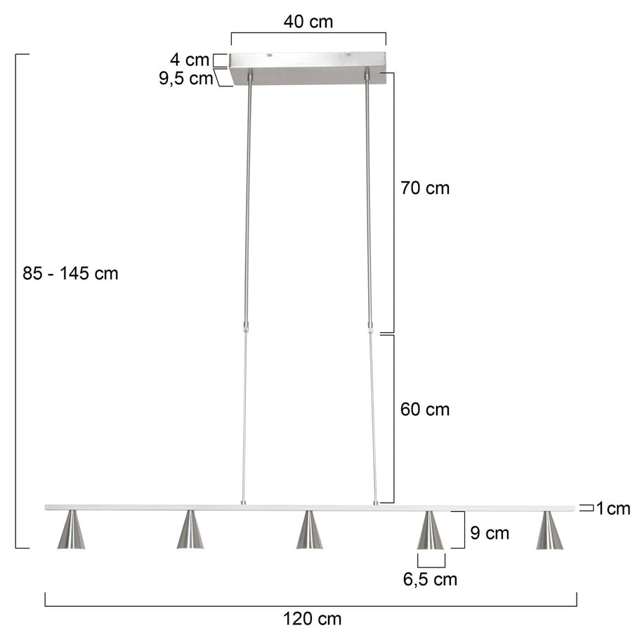 Hanglamp Vortex 3066ST staal 5-lichts instelbare lichtkleur