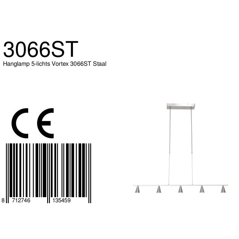 Hanglamp Vortex 3066ST staal 5-lichts instelbare lichtkleur