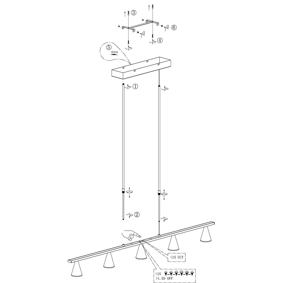 Hanglamp Vortex 3066ST staal 5-lichts instelbare lichtkleur