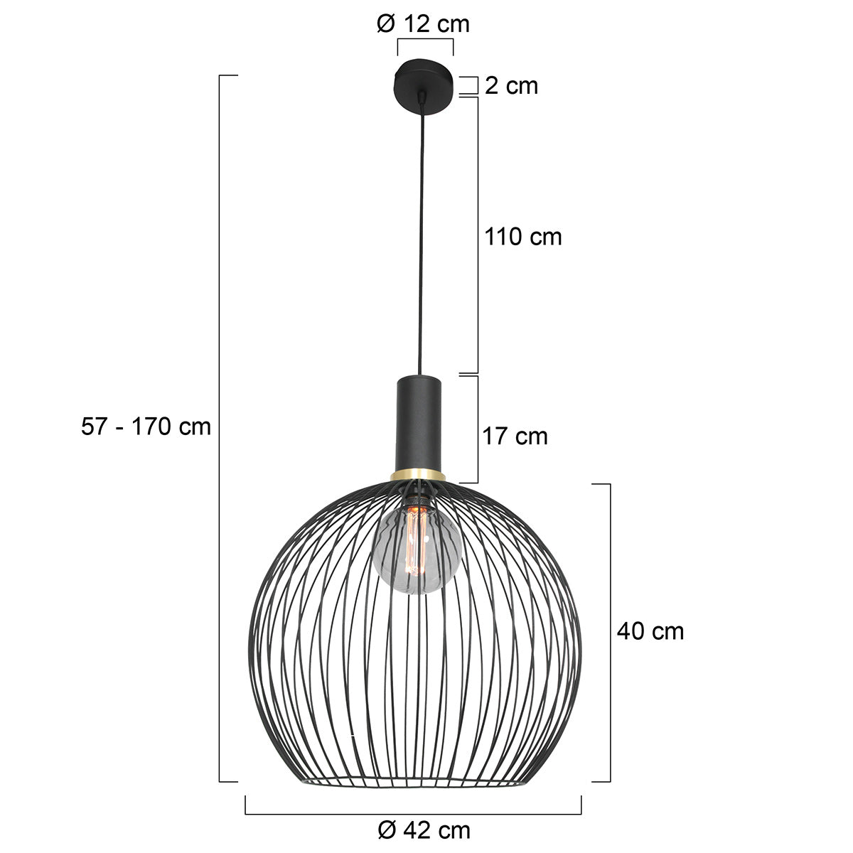Hanglamp Aureole 3068ZW zwarte draadlamp met E27-fitting Ø45