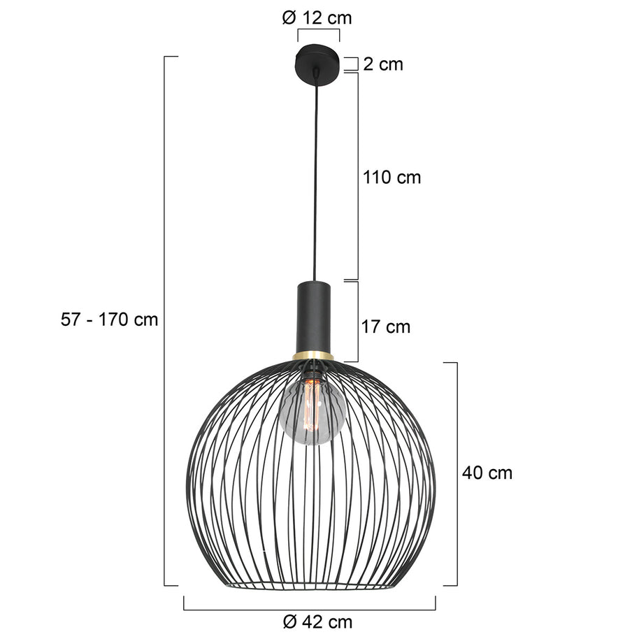 Hanglamp Aureole 3068ZW zwarte draadlamp met E27-fitting Ø45