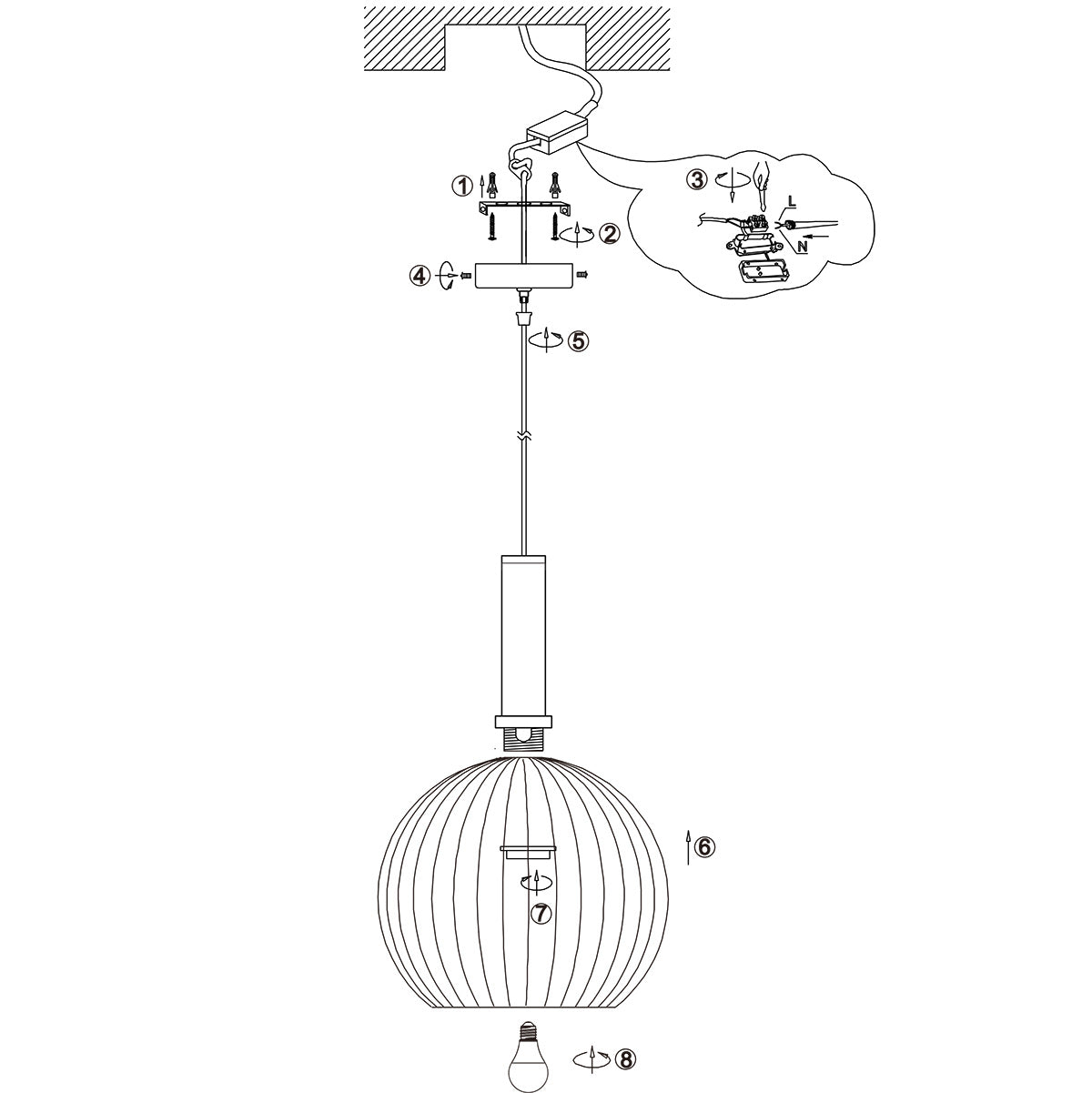 Hanglamp Aureole 3068ZW zwarte draadlamp met E27-fitting Ø45
