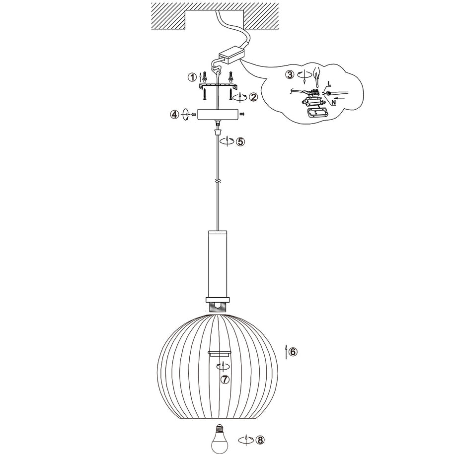 Hanglamp Aureole 3068ZW zwarte draadlamp met E27-fitting Ø45
