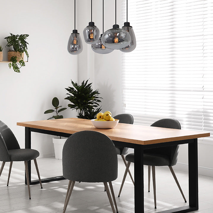 Hanglamp Reflexion 3078ZW zwarte 5-lichts lamp met smokeglas