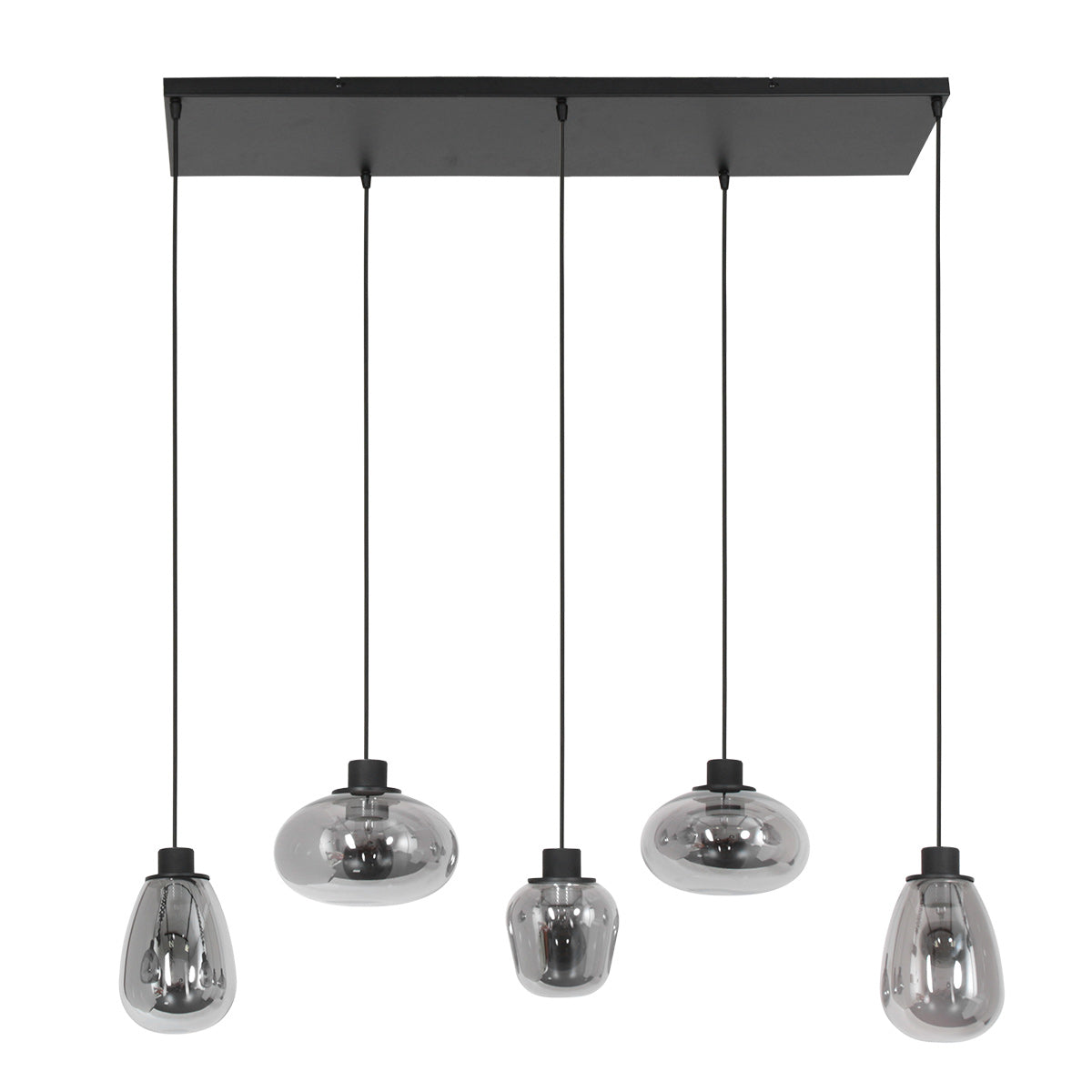 Hanglamp Reflexion 3078ZW zwarte 5-lichts lamp met smokeglas