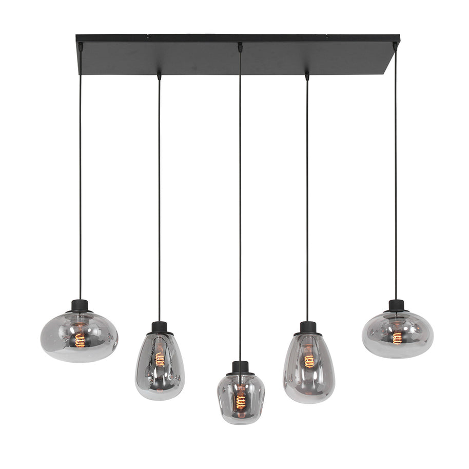 Hanglamp Reflexion 3078ZW zwarte 5-lichts lamp met smokeglas