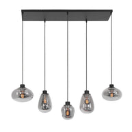 Hanglamp Reflexion 3078ZW zwarte 5-lichts lamp met smokeglas